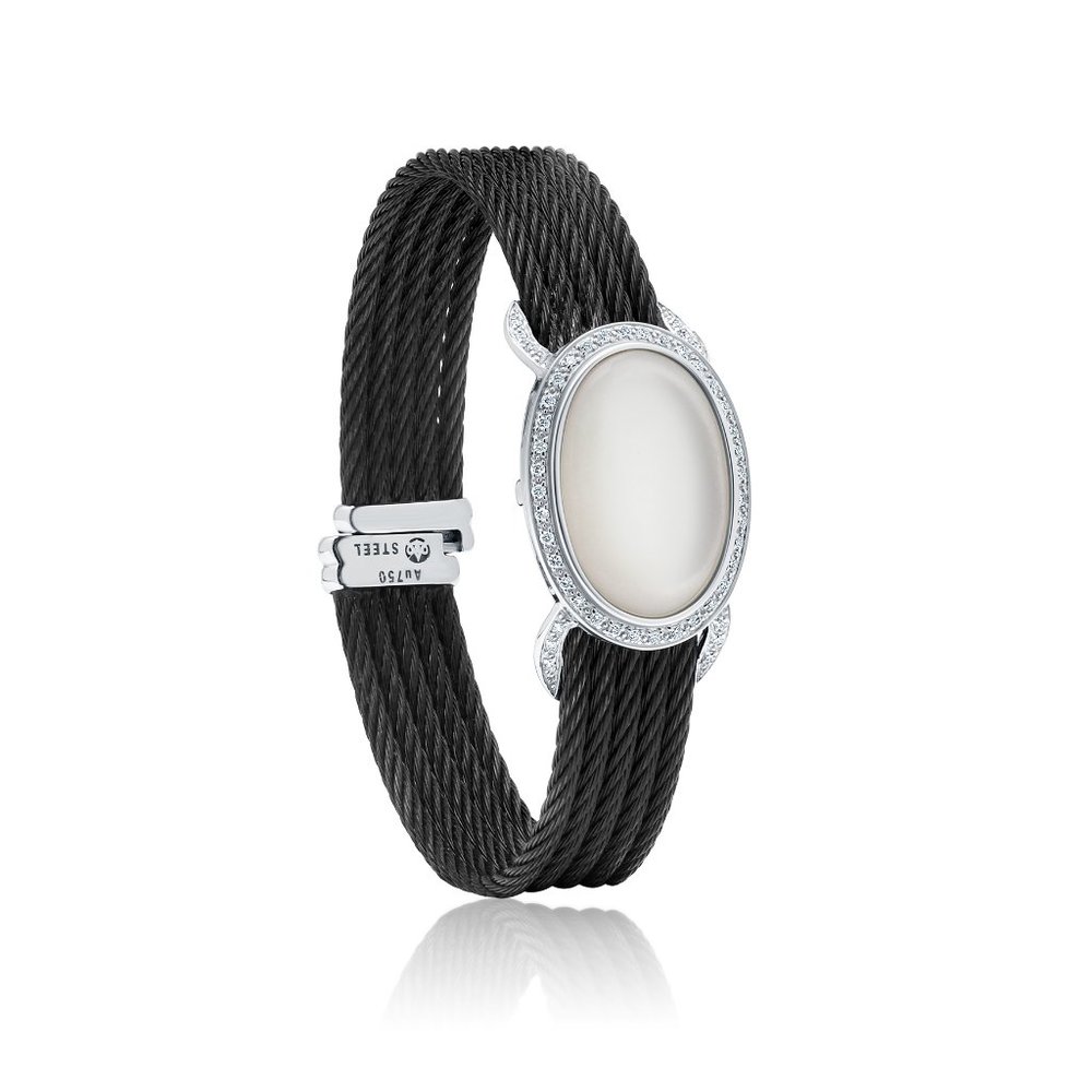 Reduced! New Alor Diamond Halo Mother of Pearl Black Stainless Steel Bracelet